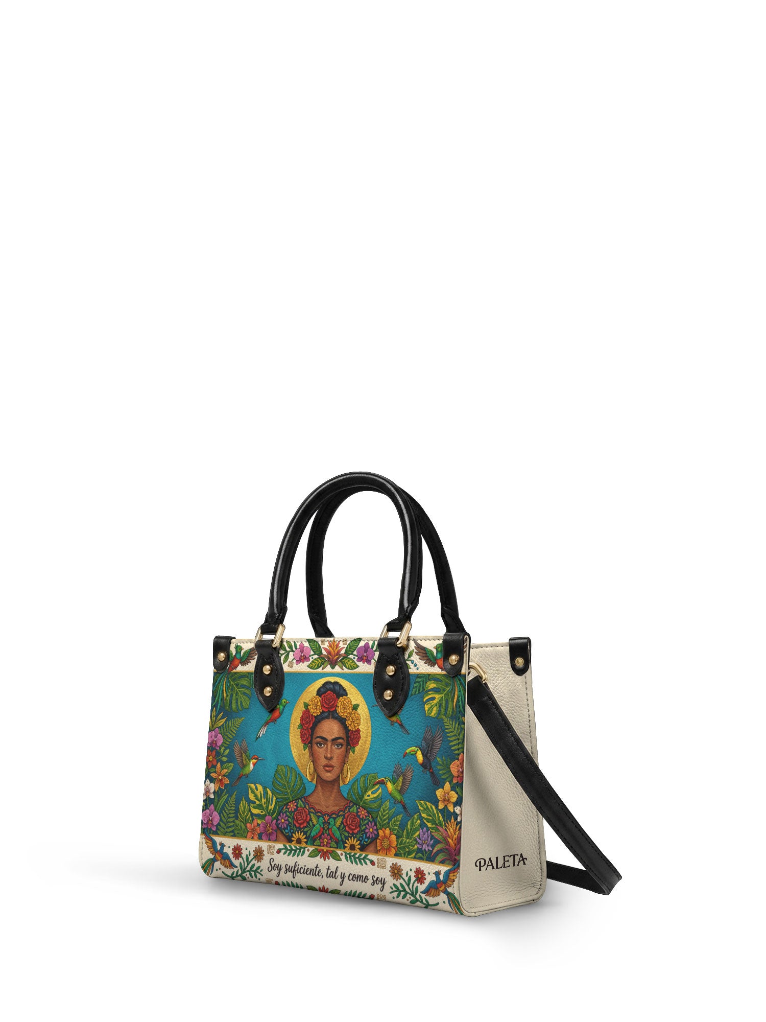"Soy suficiente, tal y como soy" ver.11 Small Leather Handbag - side view | Paleta Bags