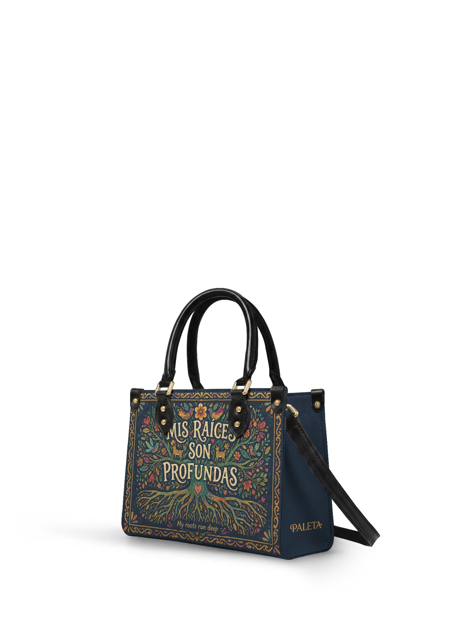 "Mis Raíces son Profundas" ver.4 Small Leather Handbag - side view | Paleta Bags