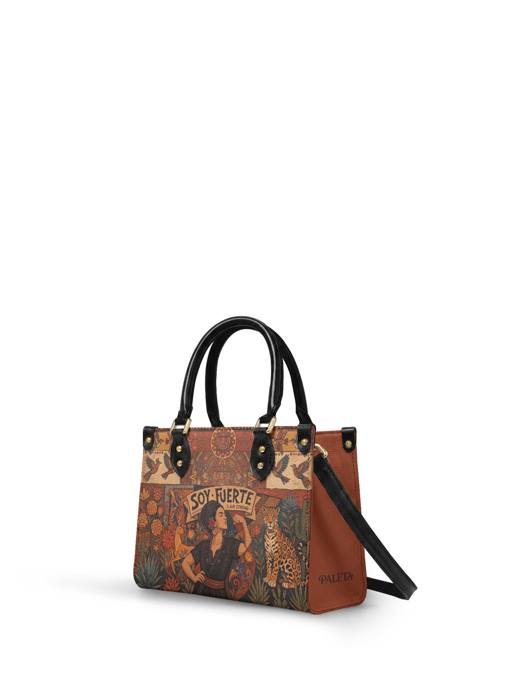 "Soy Fuerte" ver.1 Small Leather Handbag - side view | Paleta Bags
