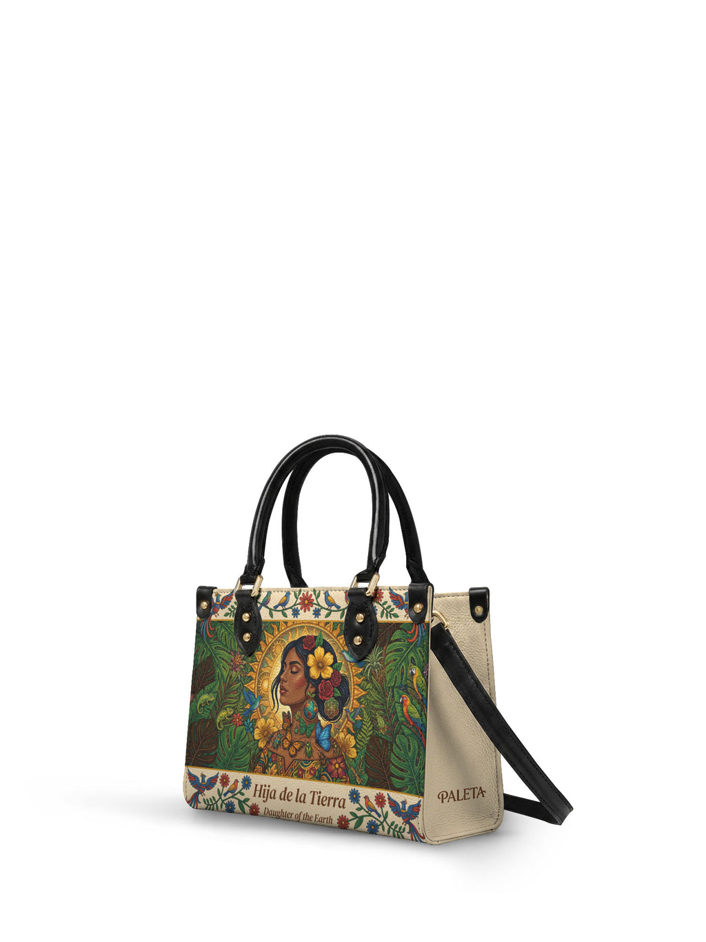 "Soy hija de la tierra" ver.6 Small Leather Handbag - side view | Paleta Bags