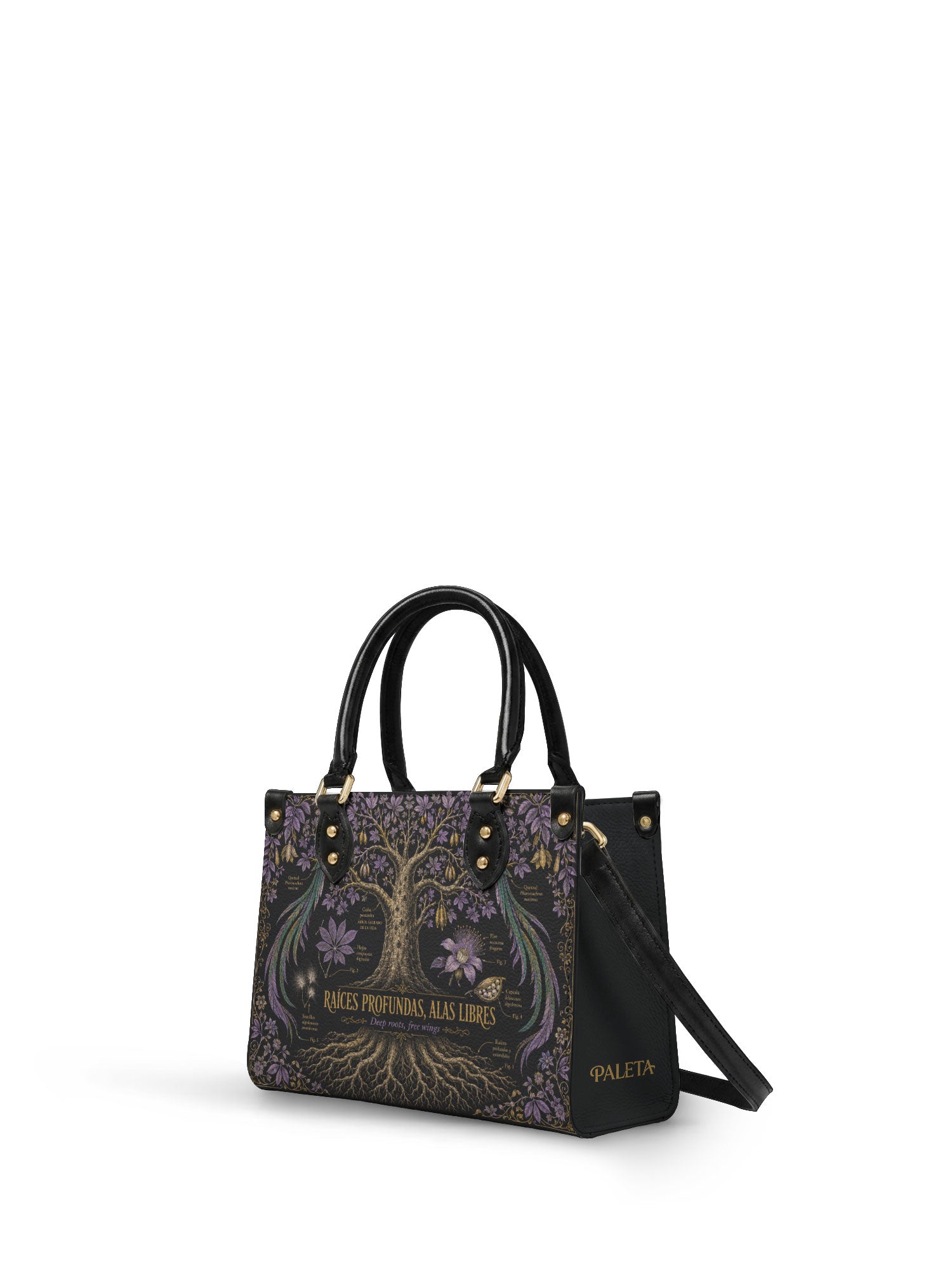 "Raíces profundas, alas libres" ver.2 Small Leather Handbag - side view | Paleta Bags
