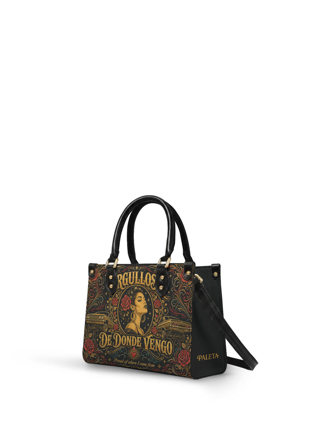 "Orgullosa de donde vengo" ver.4 Small Leather Handbag - side view | Paleta Bags
