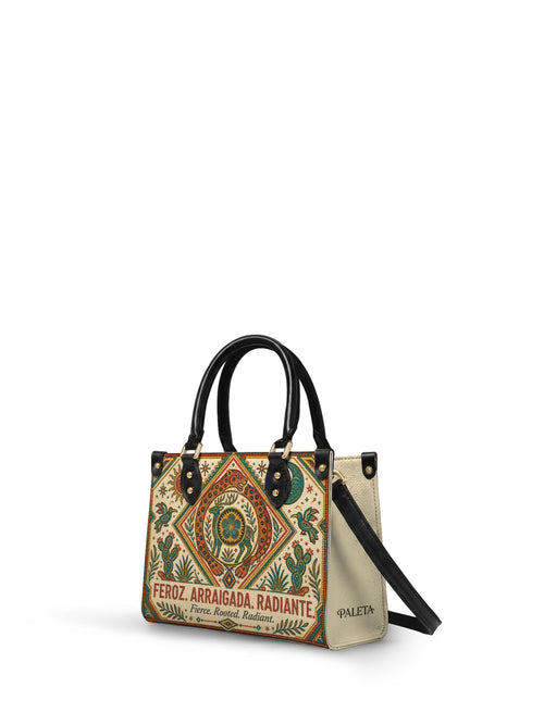 "Feroz. Arraigada. Radiante" ver.2 Small Leather Handbag - side view | Paleta Bags