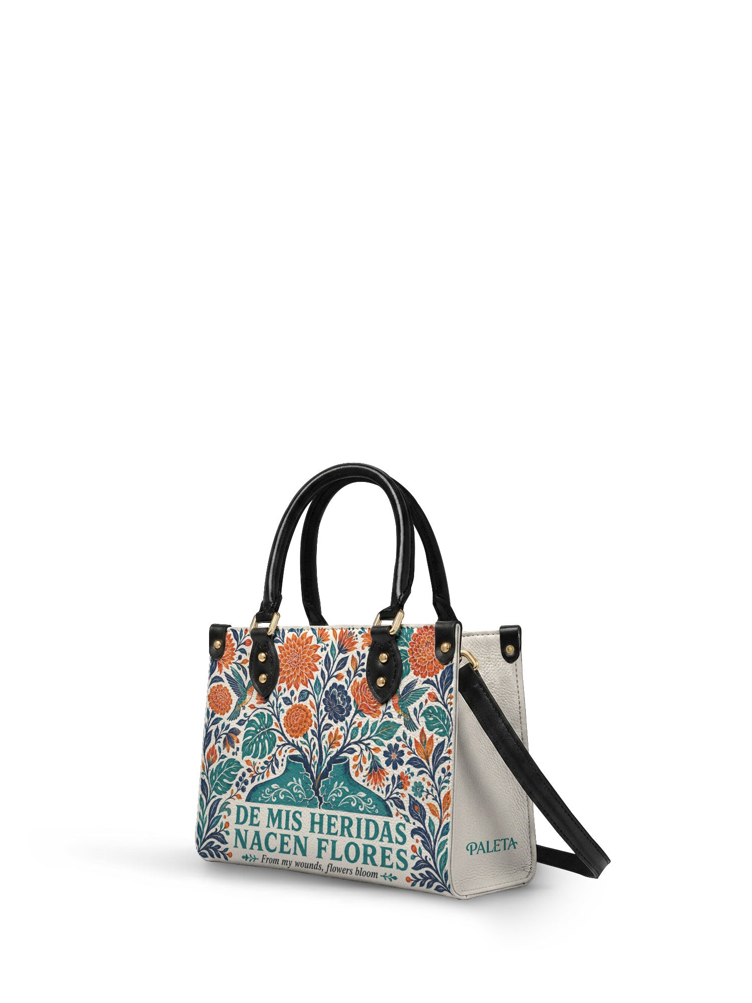"De mis heridas nacen flores" ver.1 Small Leather Handbag - side view | Paleta Bags
