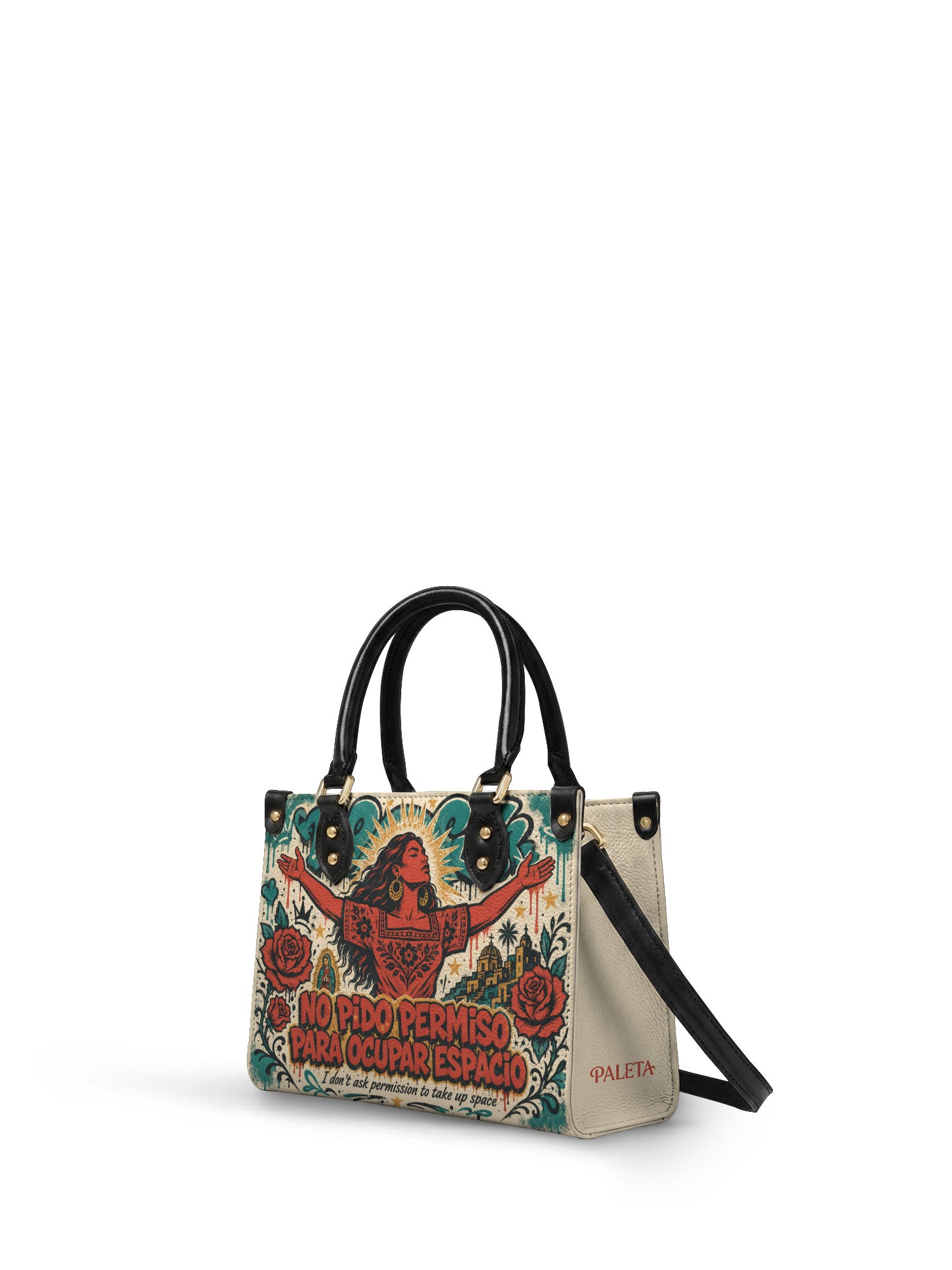 "No pido permiso para ocupar espacio" ver.3 Small Leather Handbag - side view | Paleta Bags
