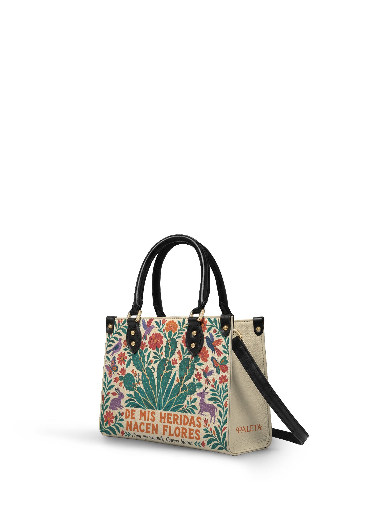"De mis heridas nacen flores" ver.4 Small Leather Handbag - side view | Paleta Bags