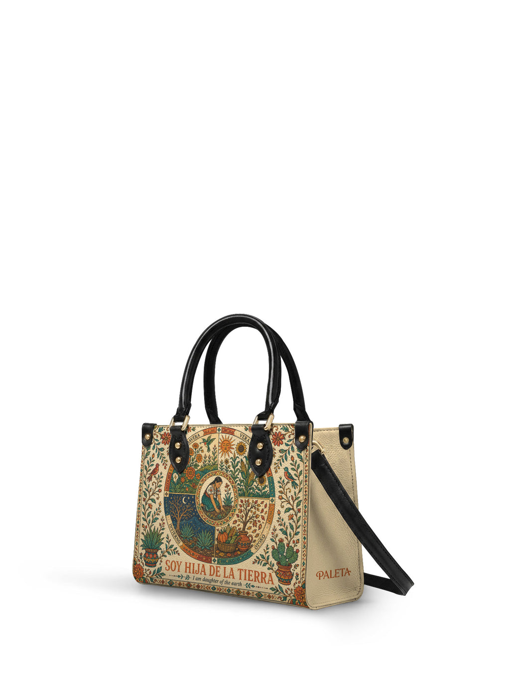 "Soy hija de la tierra" ver.1 Small Leather Handbag - side view | Paleta Bags