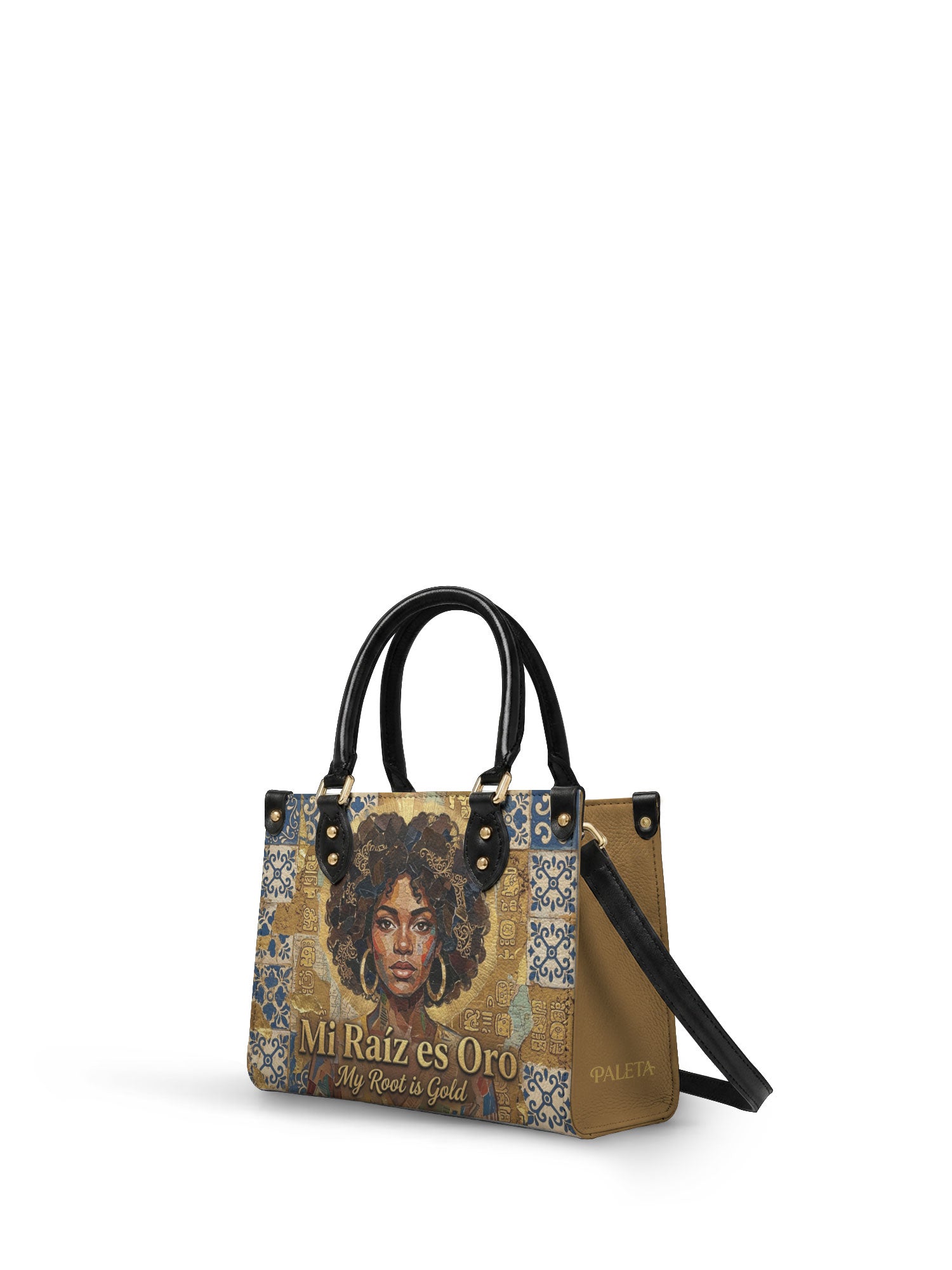 "Mi Raíz es Oro" ver.3 Small Leather Handbag - side view | Paleta Bags
