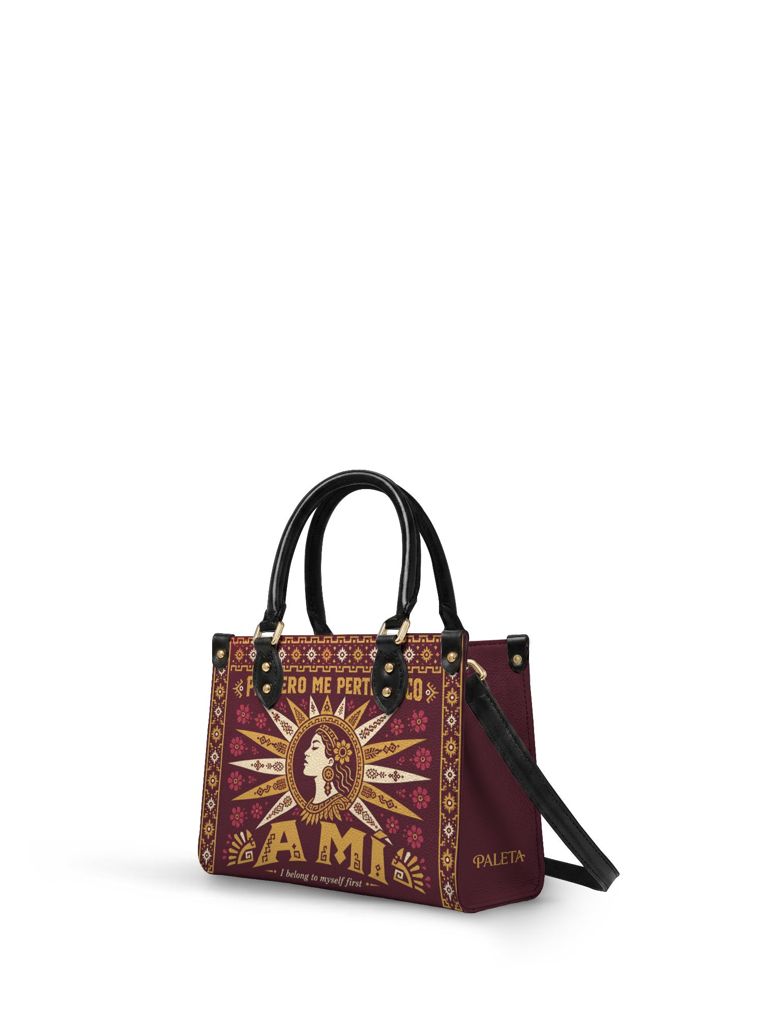"Primero me pertenezco a mí" ver.5 Small Leather Handbag - side view | Paleta Bags