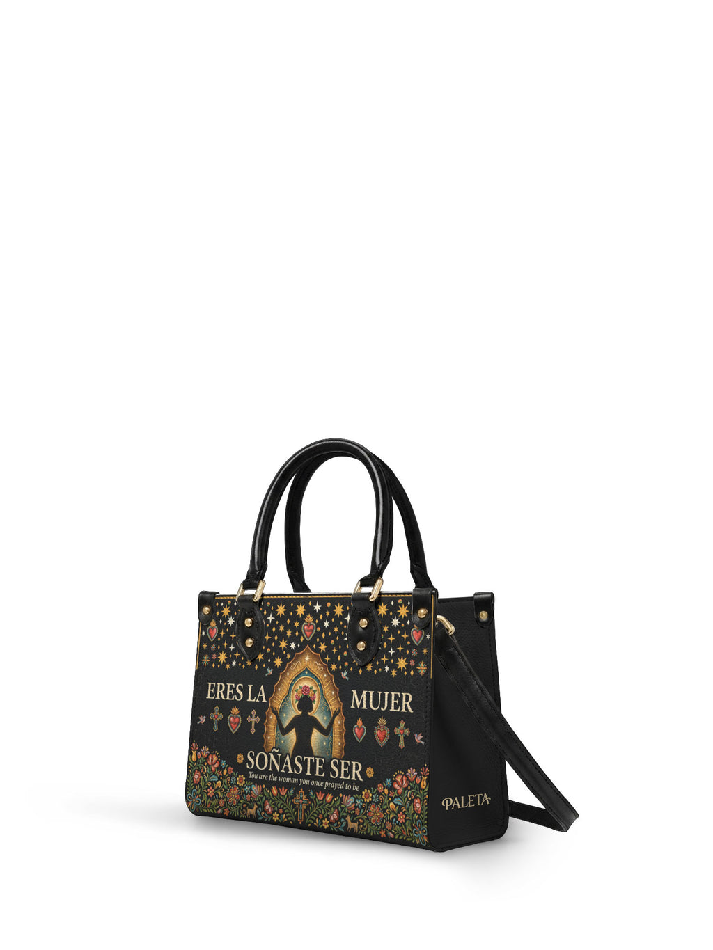 "Eres la mujer que alguna vez soñaste ser" ver.2 Small Leather Handbag - side view | Paleta Bags
