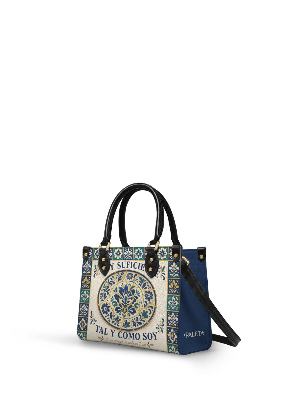 "Soy suficiente, tal y como soy" ver.8 Small Leather Handbag - side view | Paleta Bags