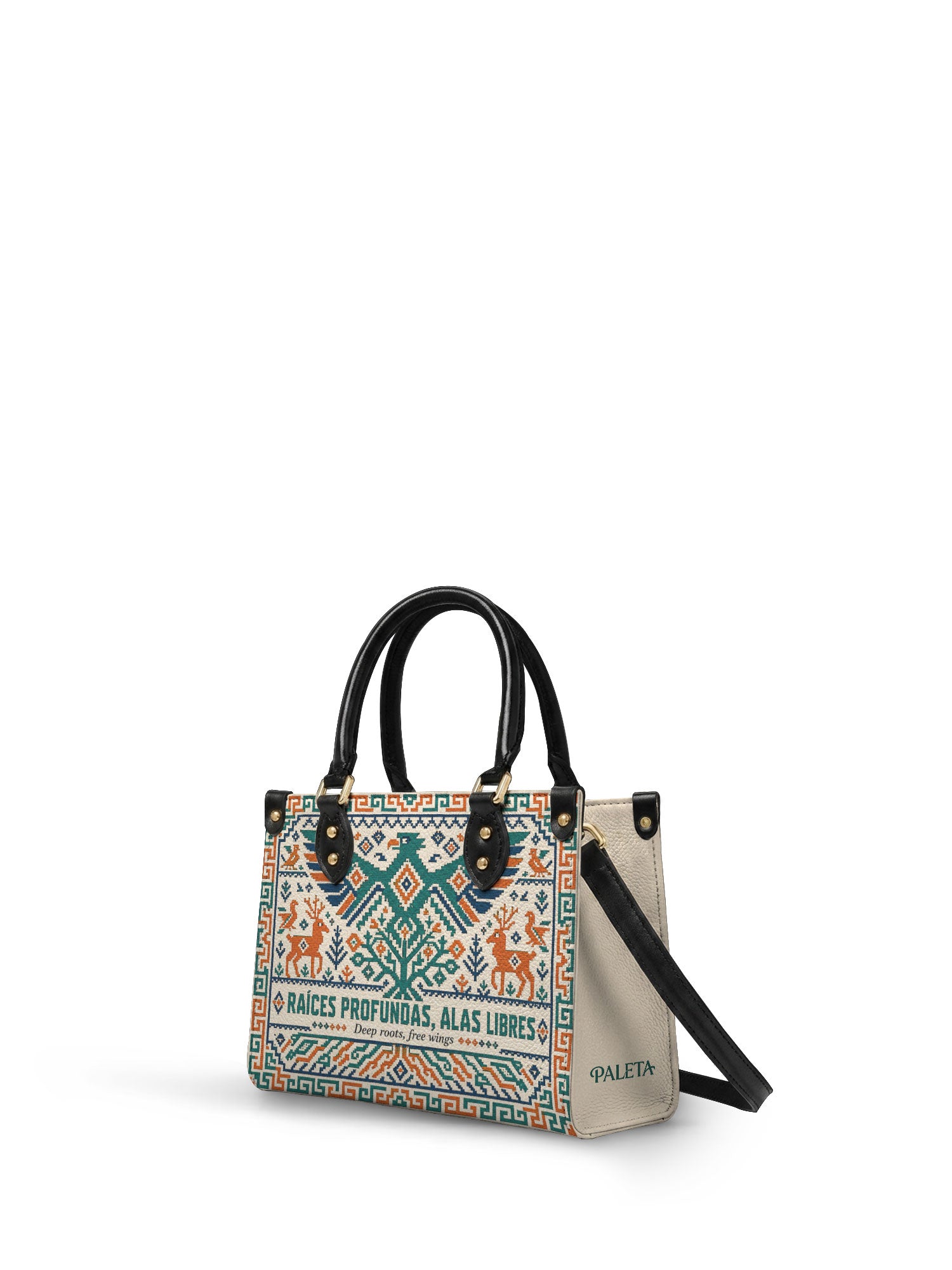 "Raíces profundas, alas libres" ver.4 Small Leather Handbag - side view | Paleta Bags