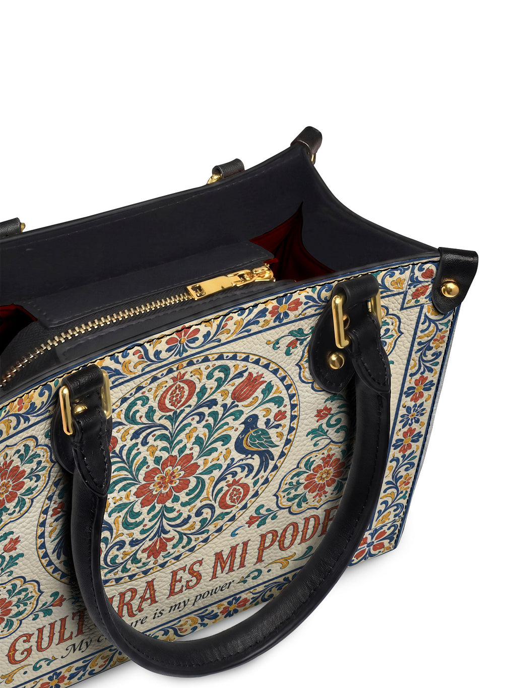 "Mi cultura es mi poder" ver.3 Small Leather Handbag - detail | Paleta Bags
