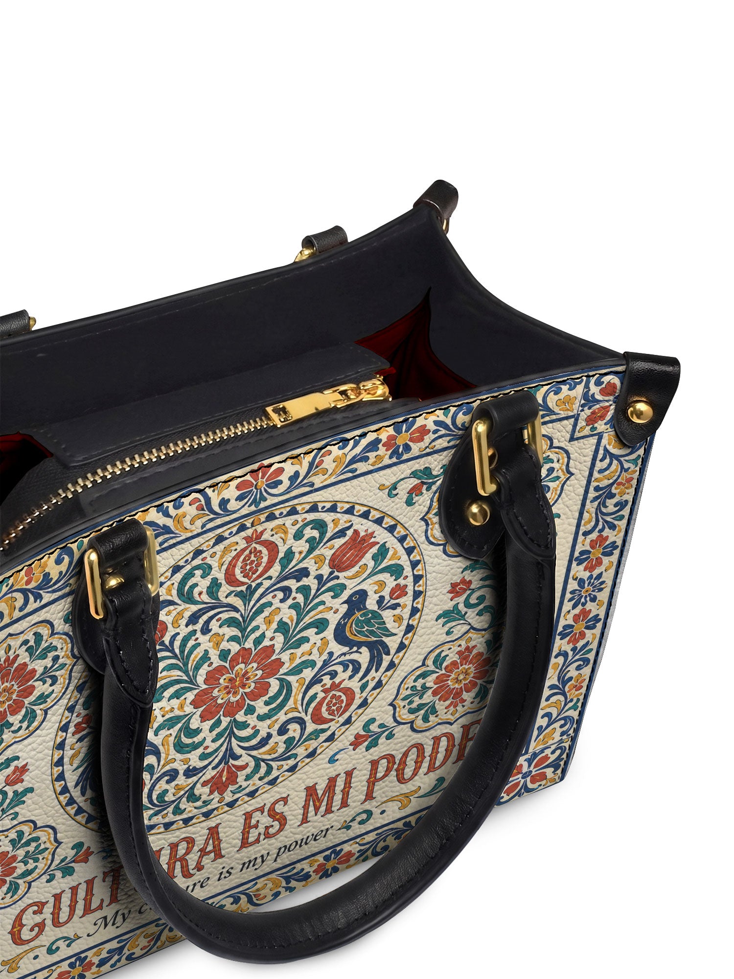 "Mi cultura es mi poder" ver.3 Small Leather Handbag - detail | Paleta Bags