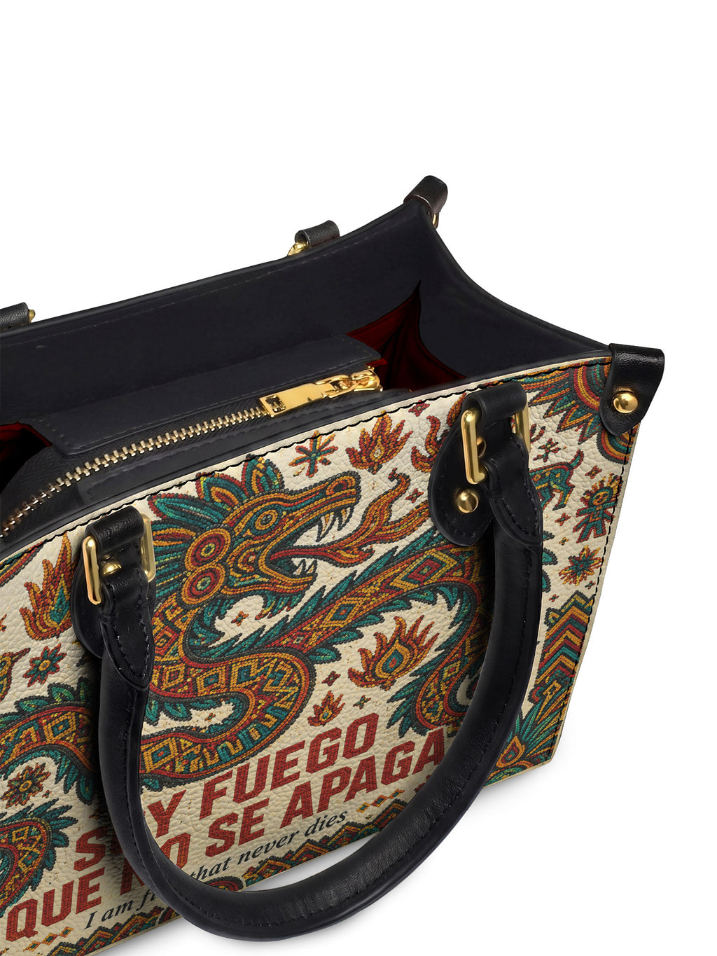 "Soy fuego que no se apaga" ver.2 Small Leather Handbag - detail | Paleta Bags
