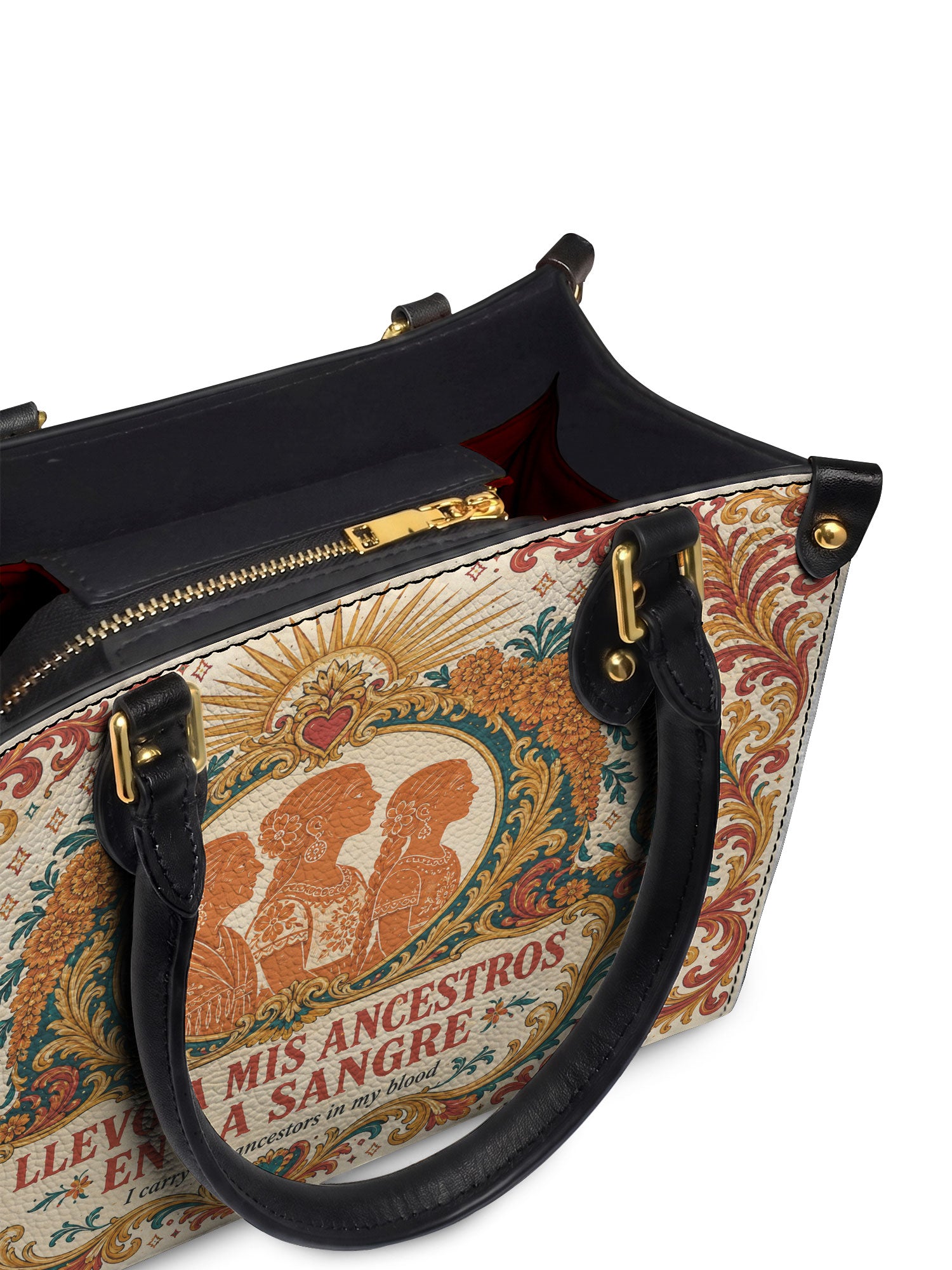 "Llevo a mis ancestros en la sangre" ver.5 Small Leather Handbag - detail | Paleta Bags