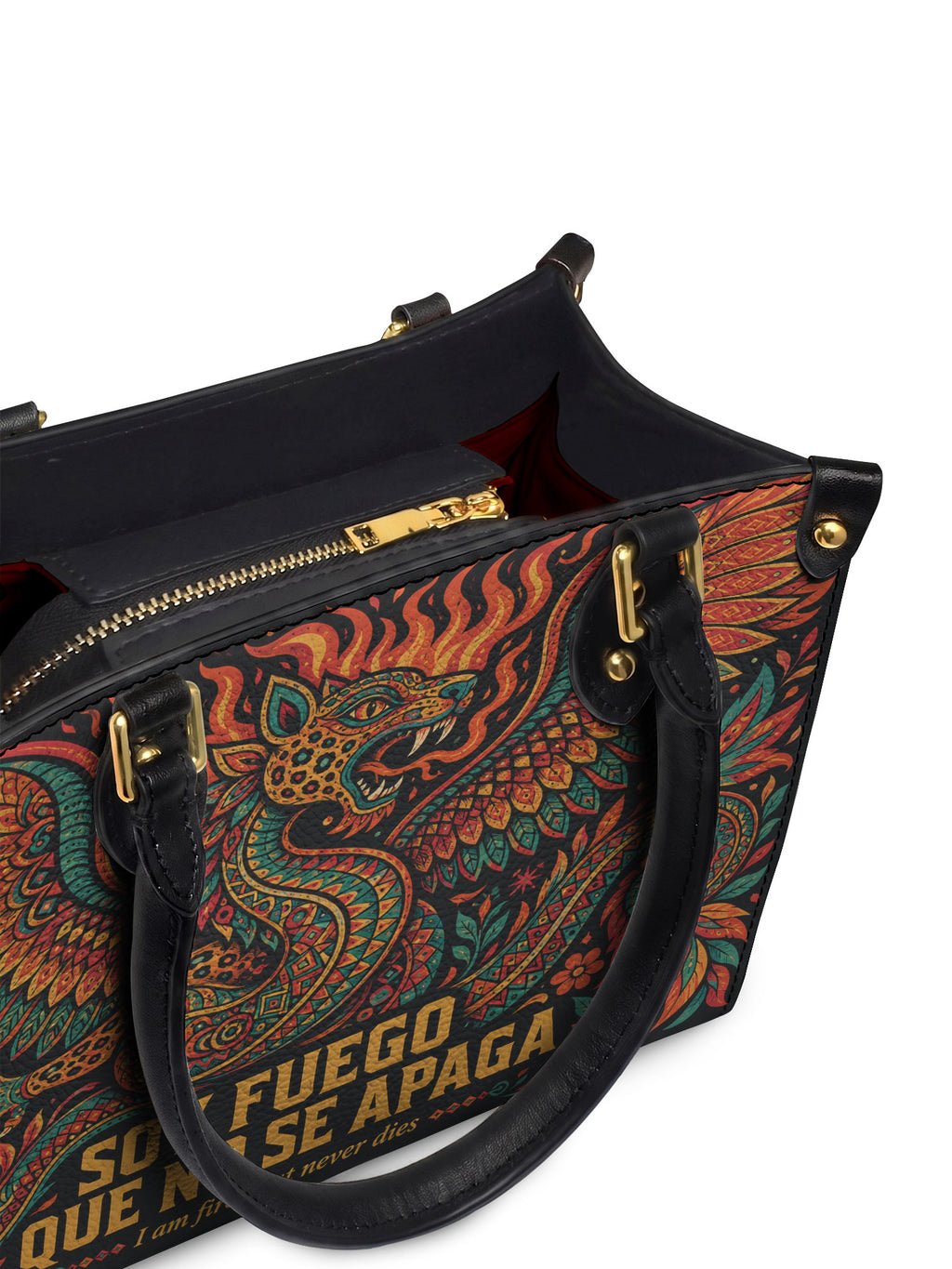 "Soy fuego que no se apaga" ver.1 Small Leather Handbag - detail | Paleta Bags