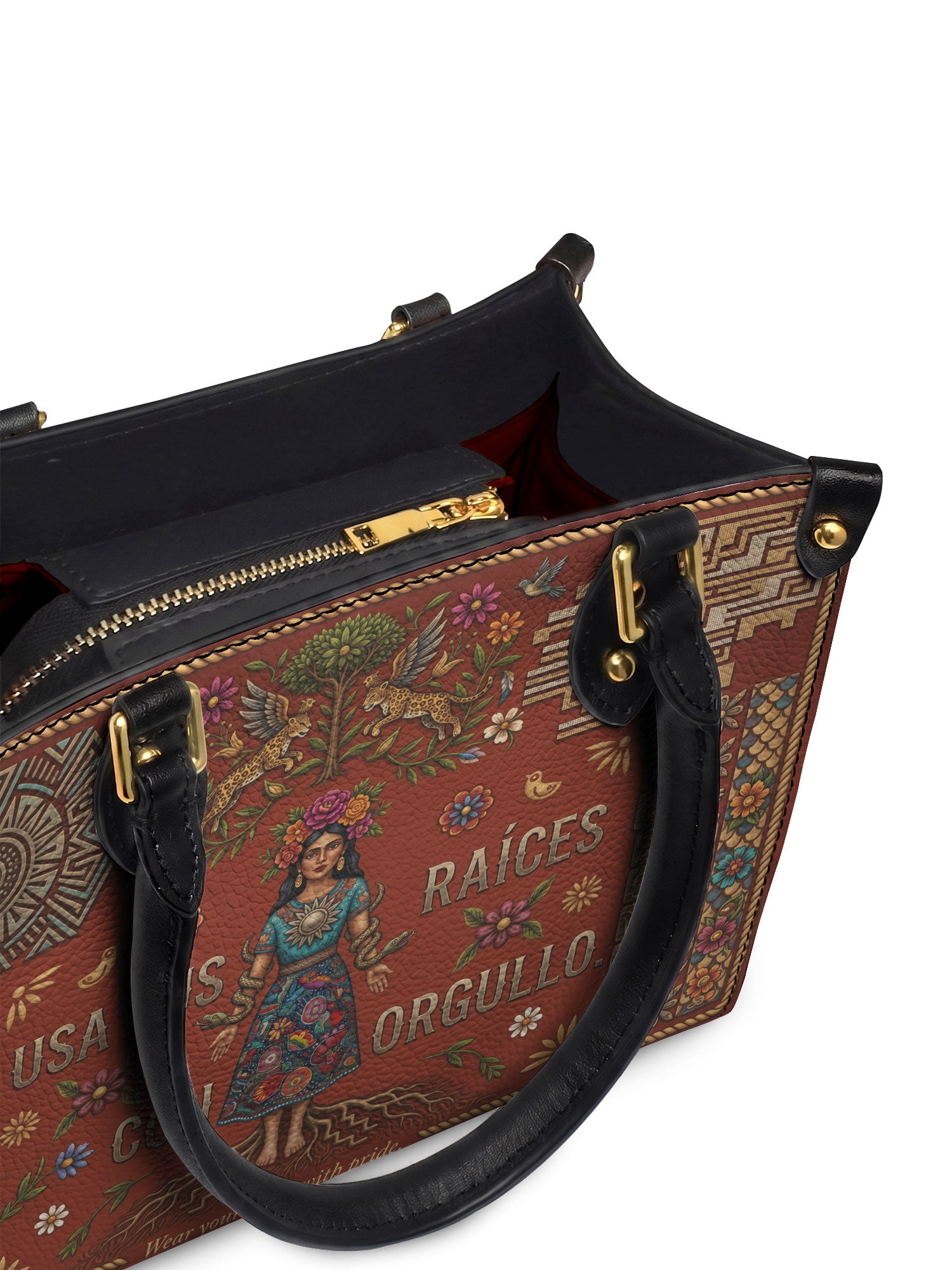 "Usa tus raíces con orgullo" ver.2 Small Leather Handbag - detail | Paleta Bags