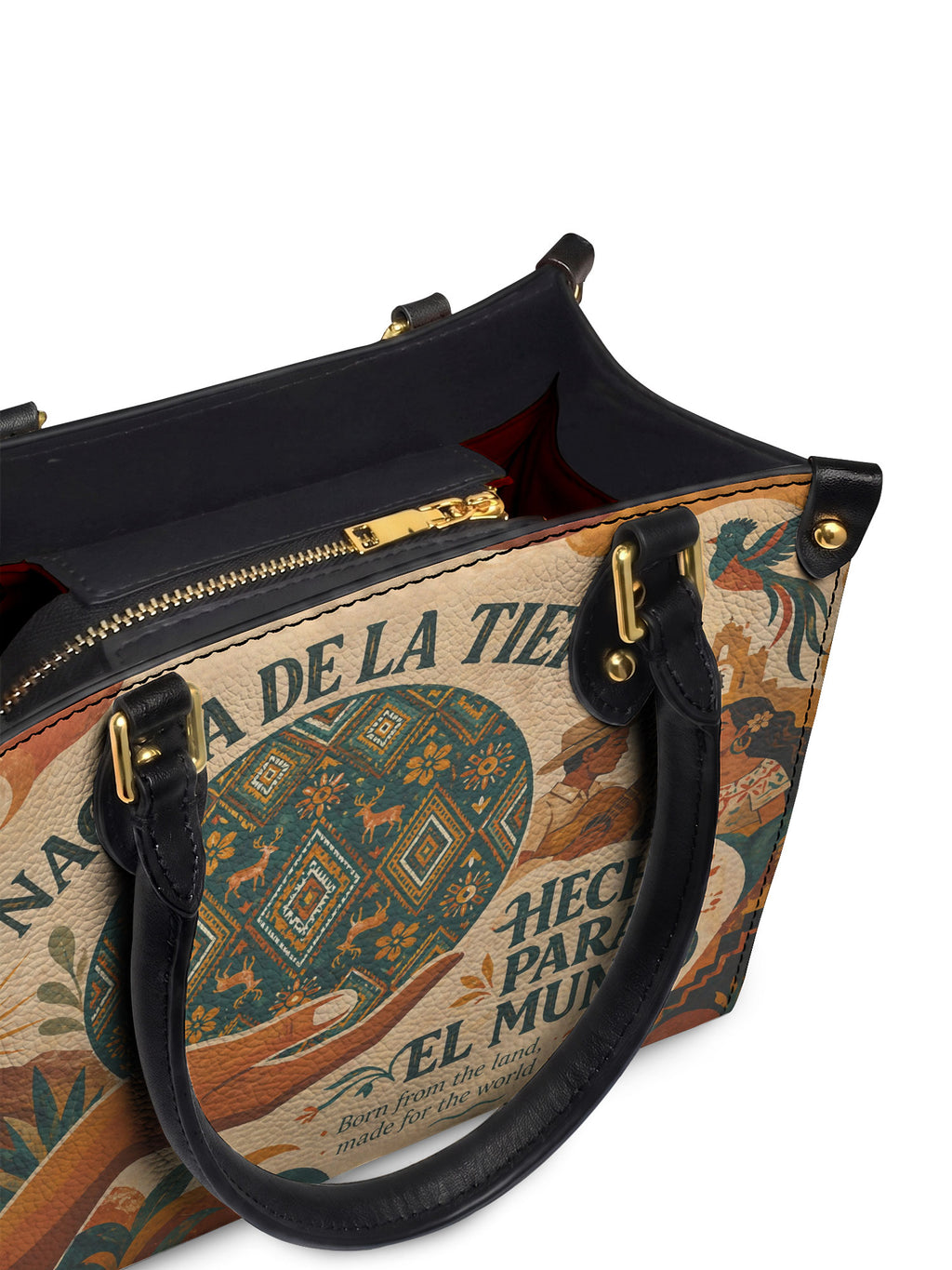 "Nacida de la tierra, hecha para el mundo" ver.1 Small Leather Handbag - detail | Paleta Bags