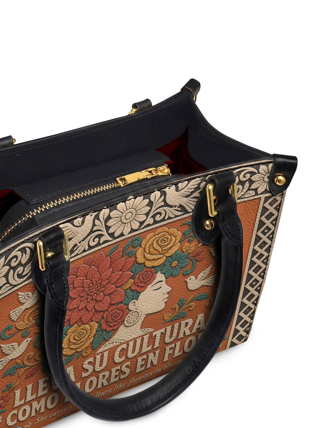 "Lleva su cultura como flores en flor" ver.3 Small Leather Handbag - detail | Paleta Bags