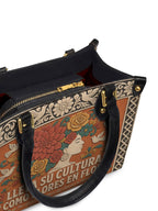 "Lleva su cultura como flores en flor" ver.3 Small Leather Handbag - detail | Paleta Bags