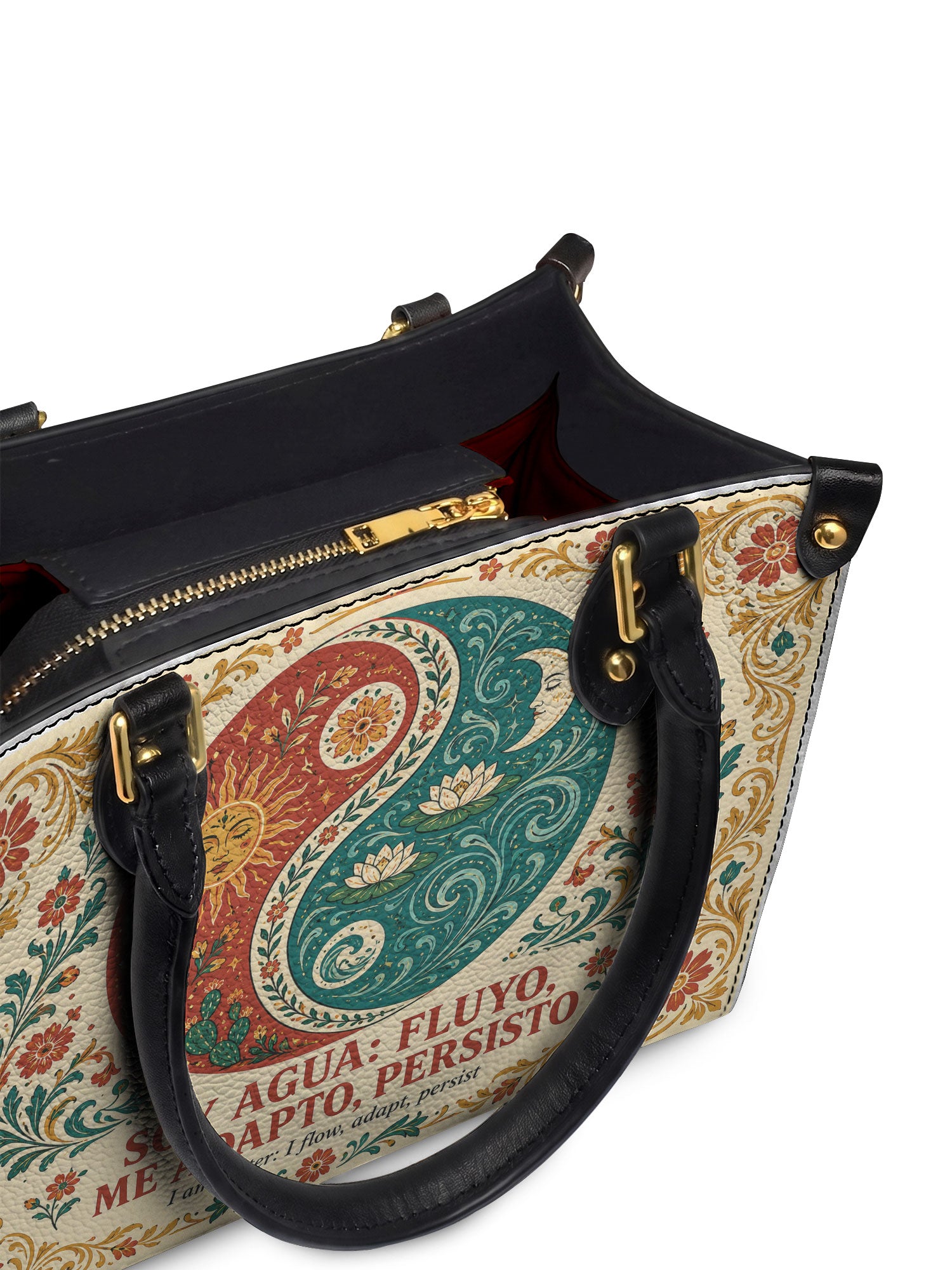 "Soy agua fluyo, me adapto, persisto" ver.5 Small Leather Handbag - detail | Paleta Bags
