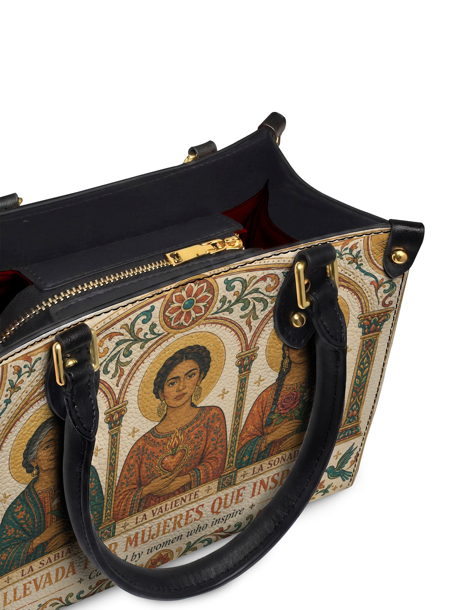 "Llevada por mujeres que inspiran" ver.1 Small Leather Handbag - detail | Paleta Bags