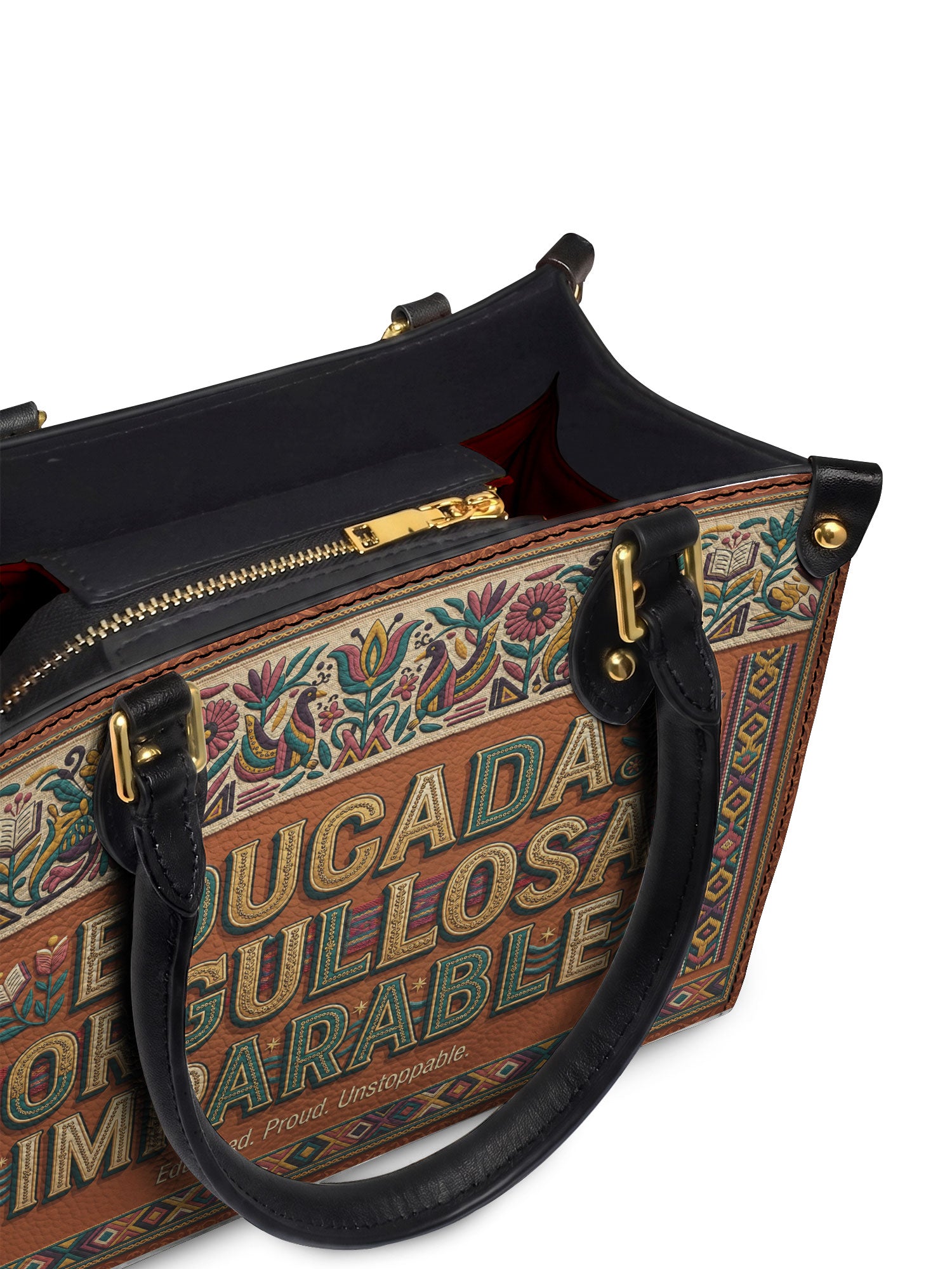 "Educada. Orgullosa. Imparable" ver.3 Small Leather Handbag - detail | Paleta Bags