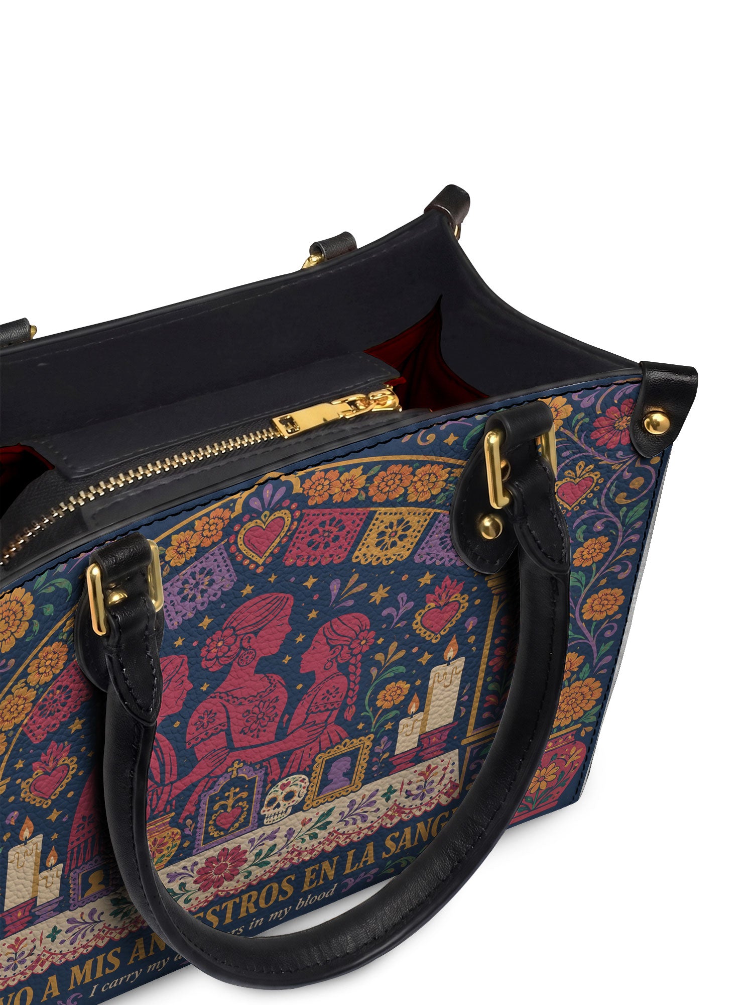 "Llevo a mis ancestros en la sangre" ver.1 Small Leather Handbag - detail | Paleta Bags
