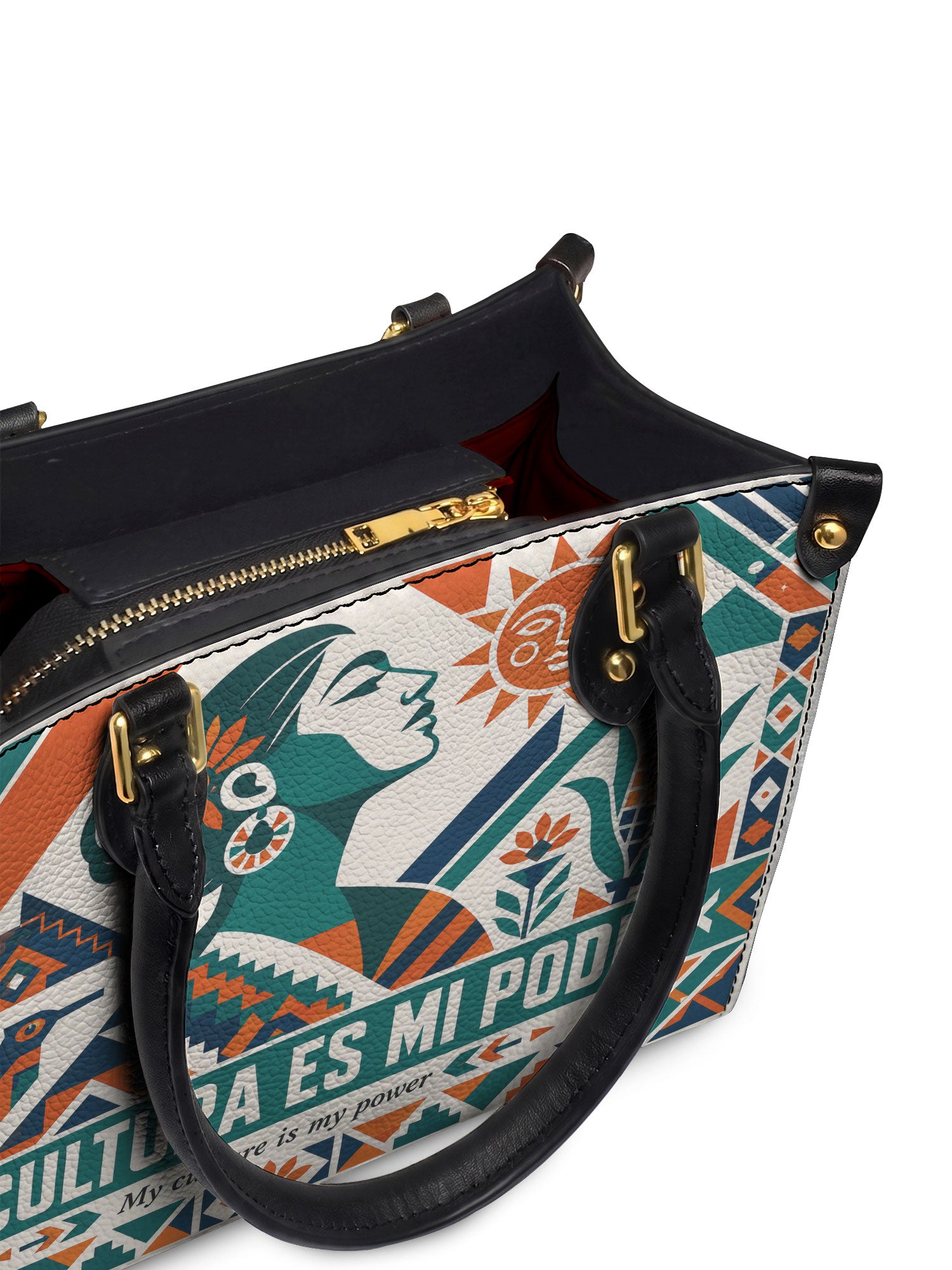 "Mi cultura es mi poder" ver.4 Small Leather Handbag - detail | Paleta Bags
