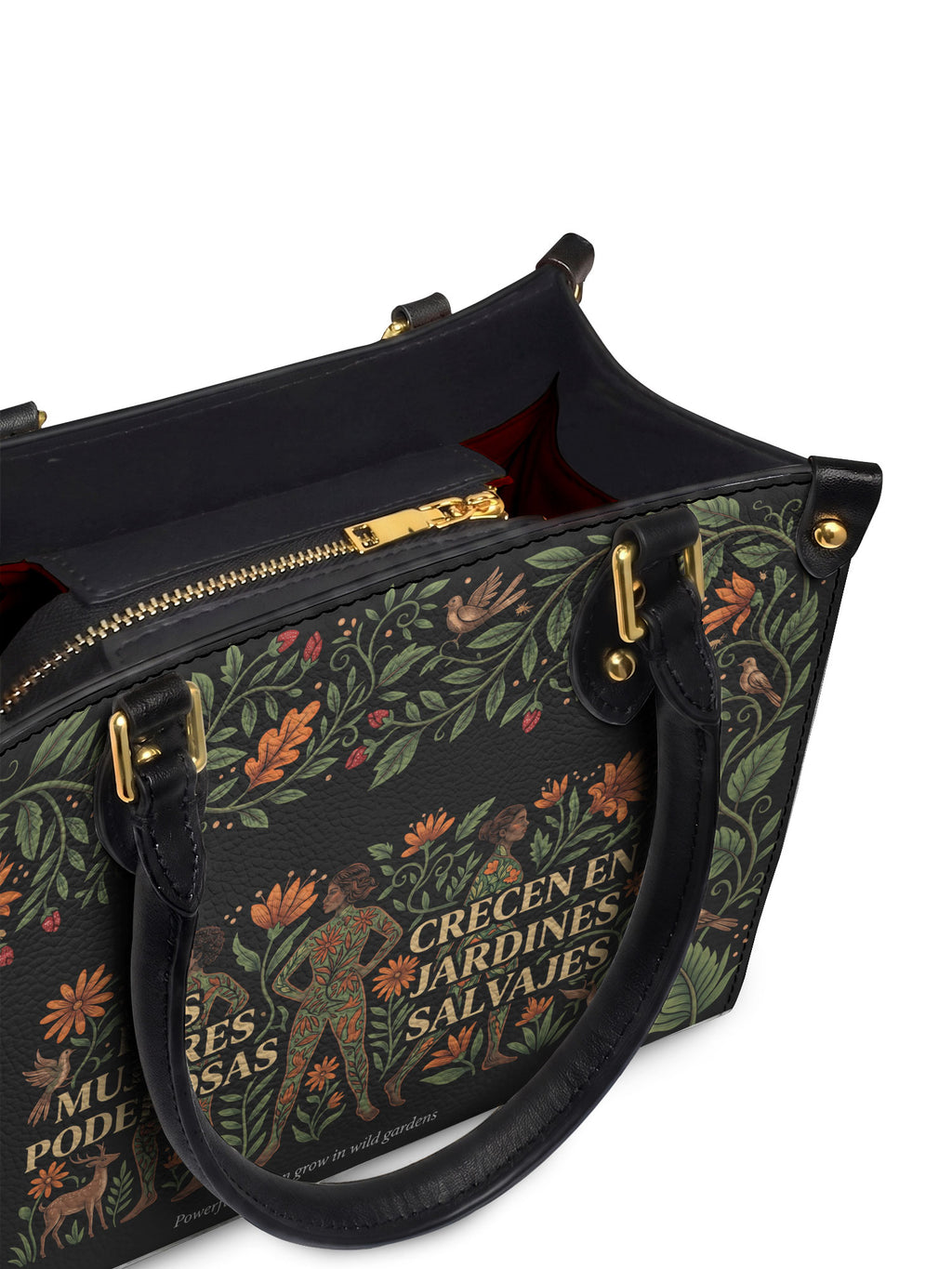 "Las mujeres poderosas crecen en jardines salvajes" ver.2 Small Leather Handbag - detail | Paleta Bags