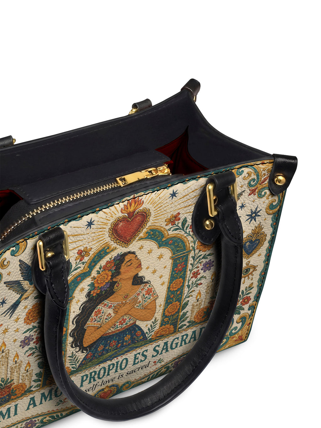 "Mi amor propio es sagrado" ver.1 Small Leather Handbag - detail | Paleta Bags