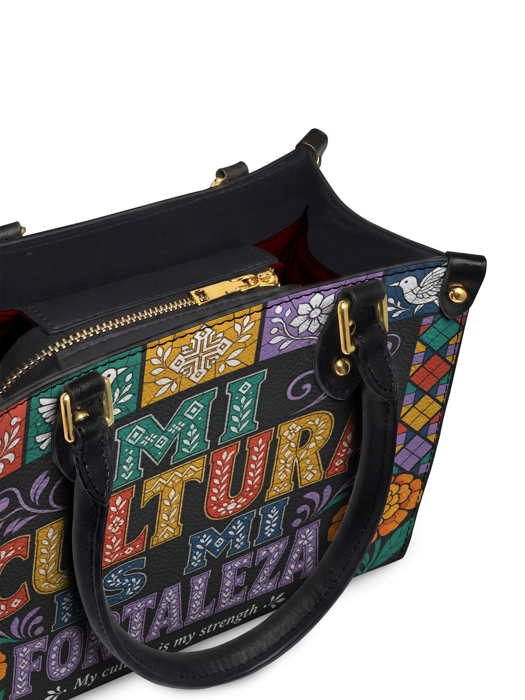 "Mi cultura es mi fortaleza" ver.4 Small Leather Handbag - detail | Paleta Bags