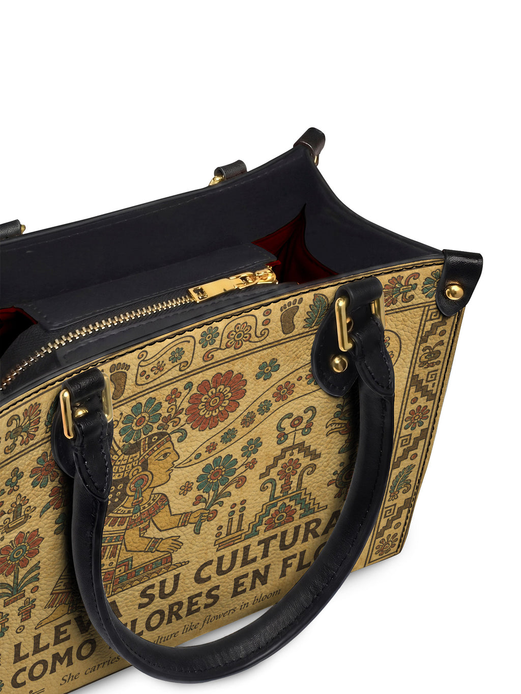 "Lleva su cultura como flores en flor" ver.5 Small Leather Handbag - detail | Paleta Bags