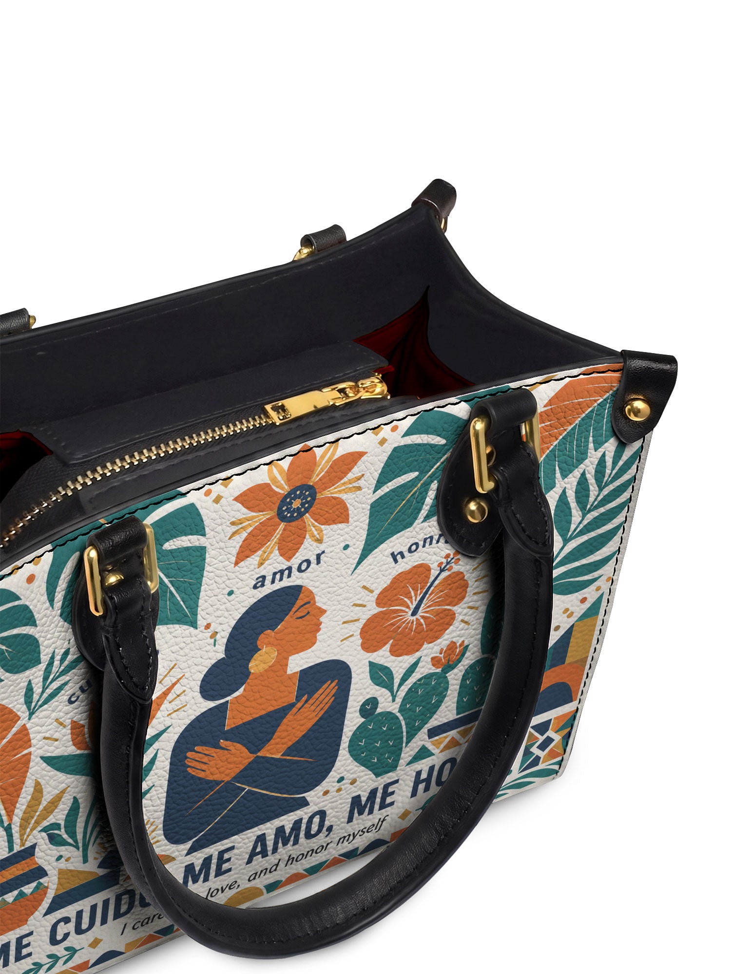 "Me cuido, me amo, me honro" ver.4 Small Leather Handbag - detail | Paleta Bags