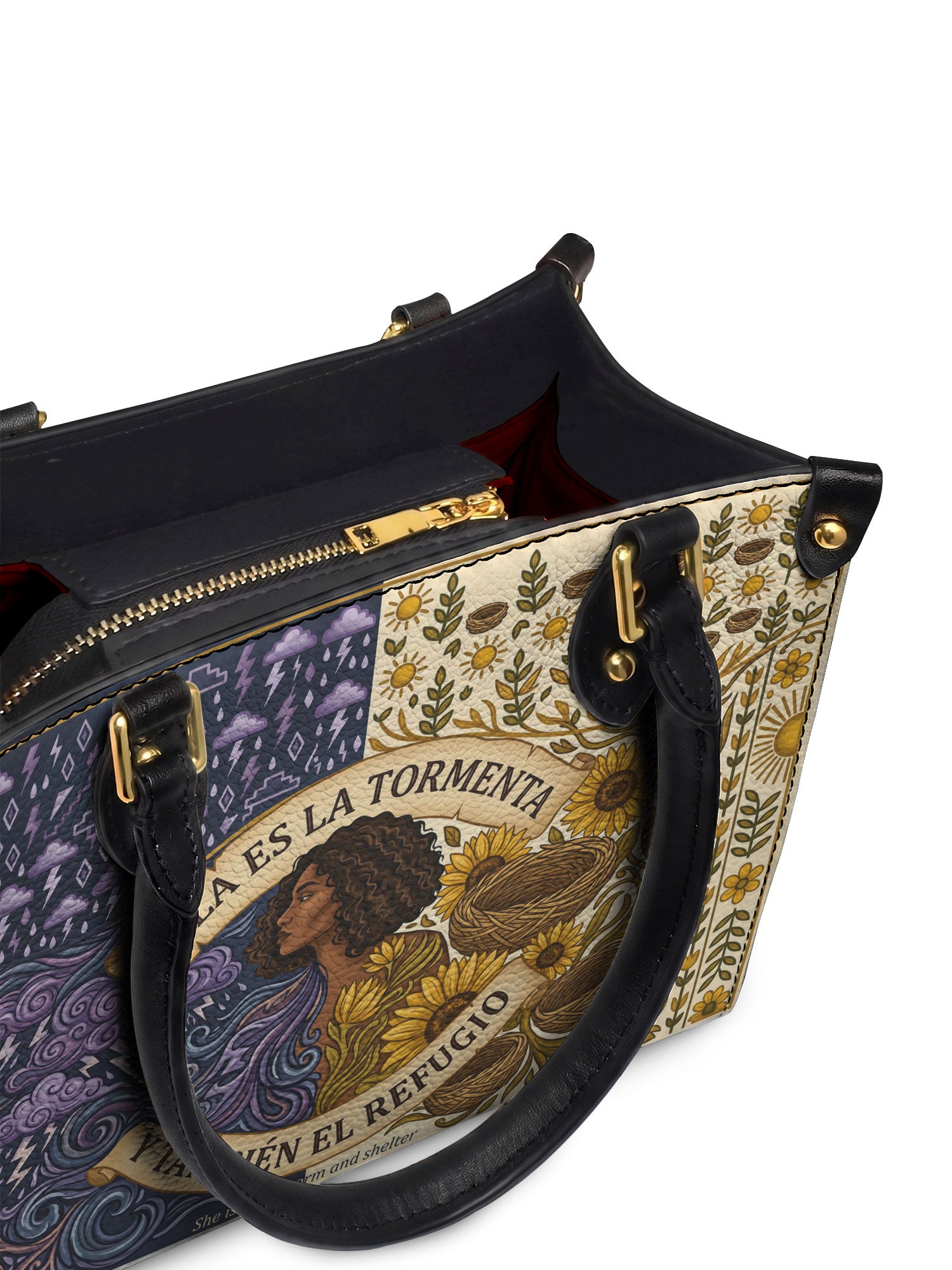 "Ella es la tormenta y también el refugio" ver.2 Small Leather Handbag - detail | Paleta Bags