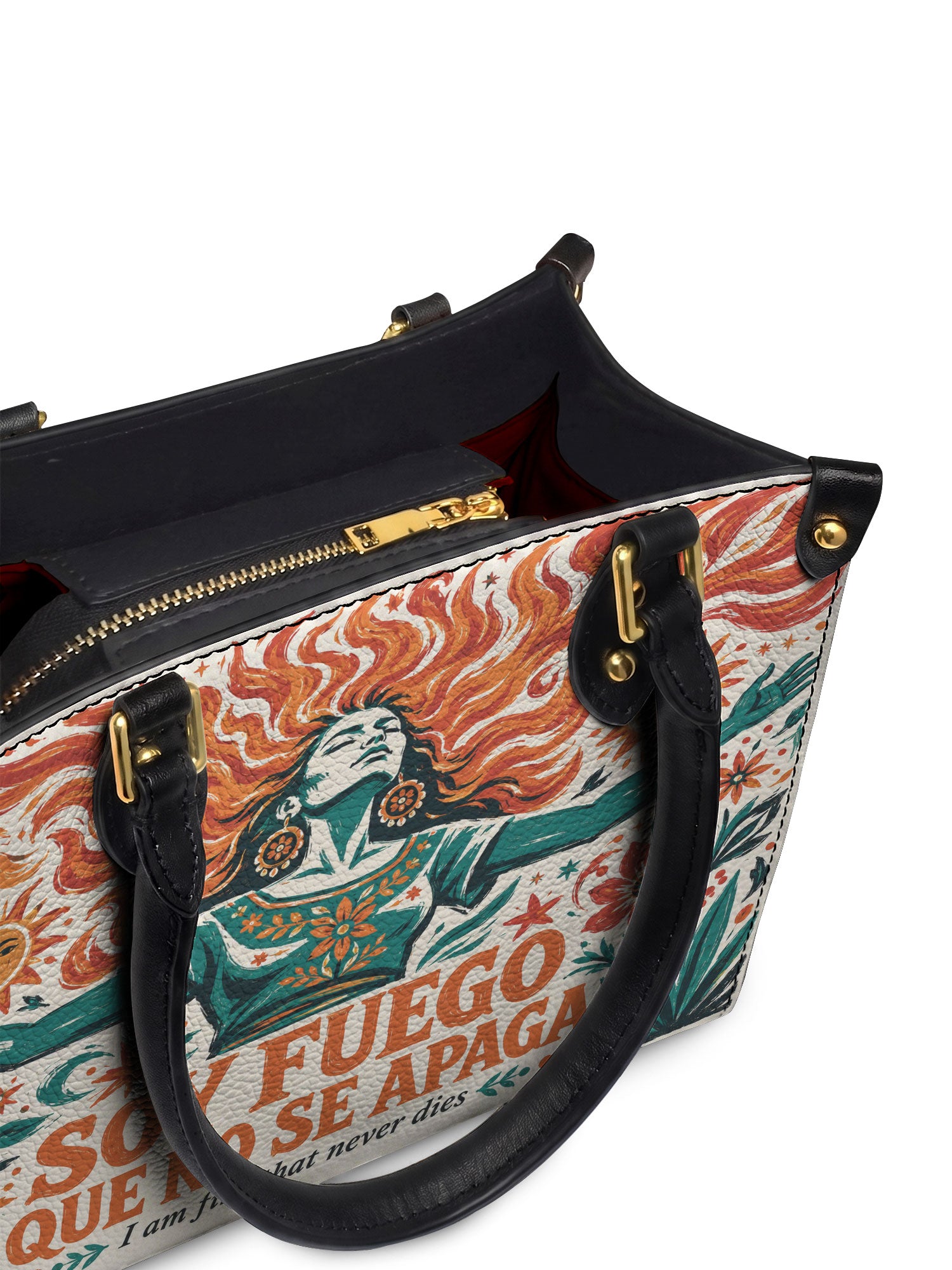 "Soy fuego que no se apaga" ver.4 Small Leather Handbag - detail | Paleta Bags