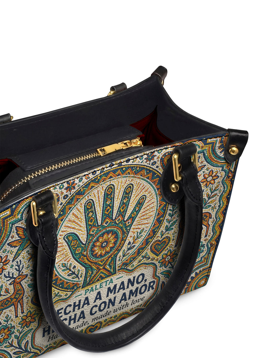 "Hecha a mano, hecha con amor" ver.3 Small Leather Handbag - detail