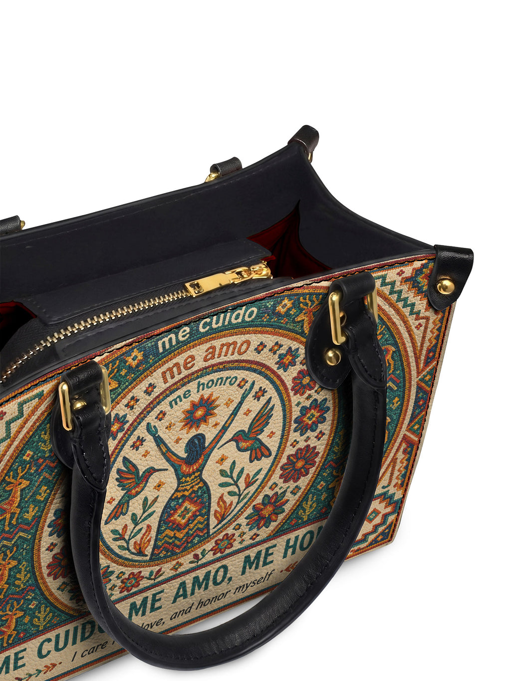 "Me cuido, me amo, me honro" ver.1 Small Leather Handbag - detail | Paleta Bags