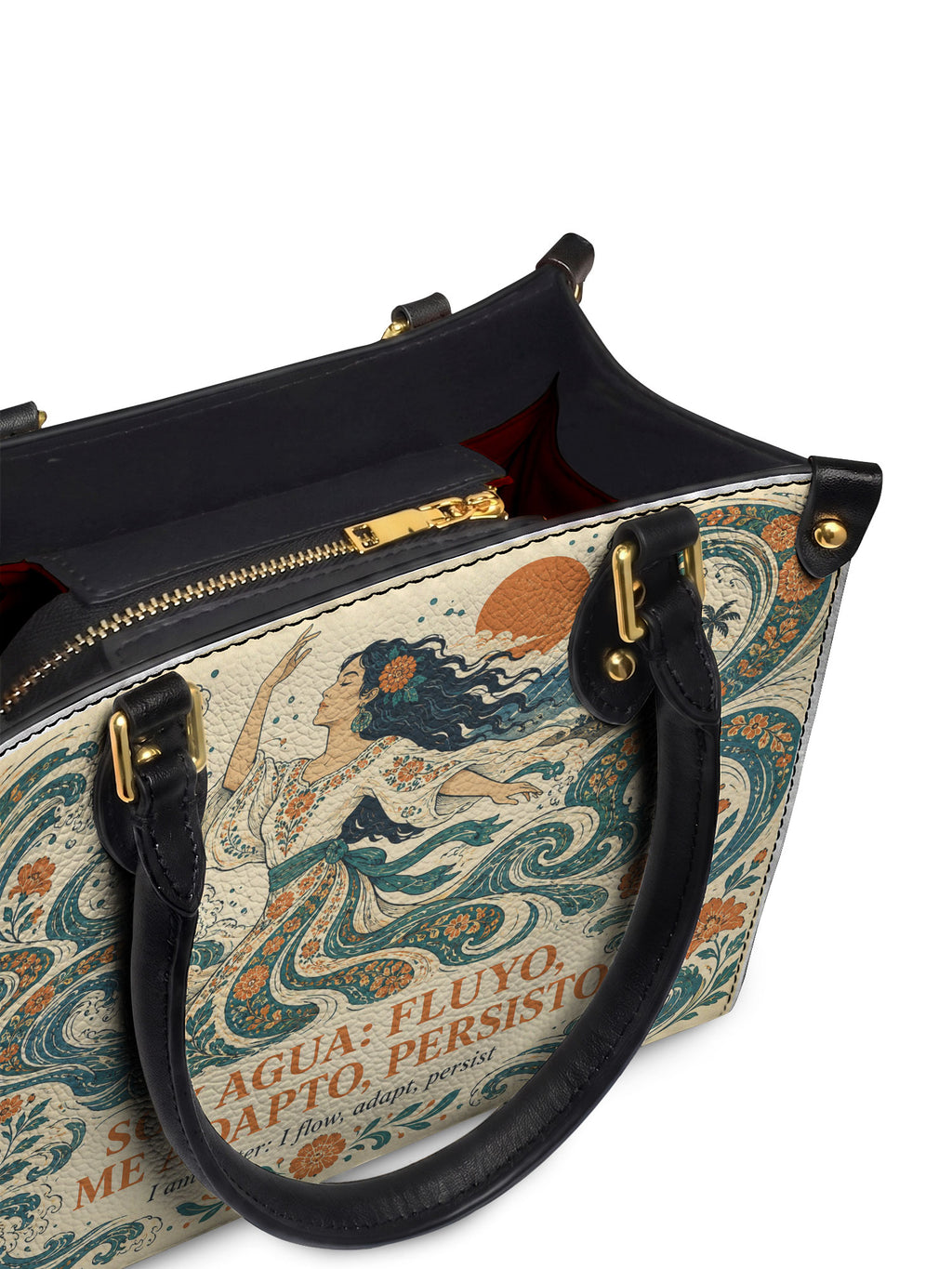 "Soy agua fluyo, me adapto, persisto" ver.4 Small Leather Handbag - detail | Paleta Bags