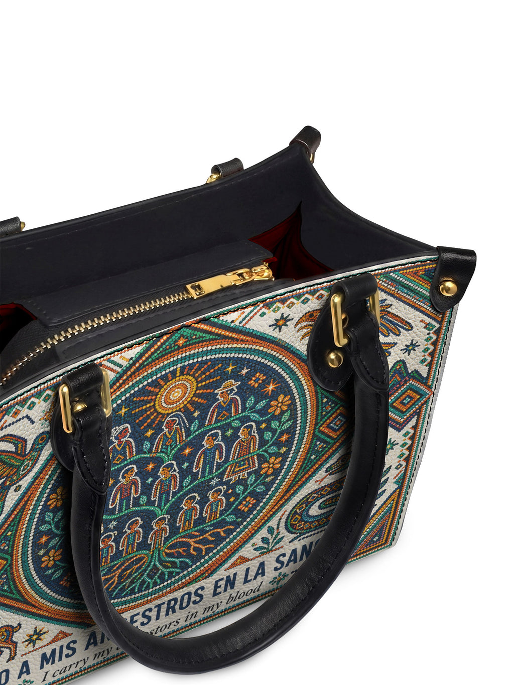 "Llevo a mis ancestros en la sangre" ver.4 Small Leather Handbag - detail | Paleta Bags