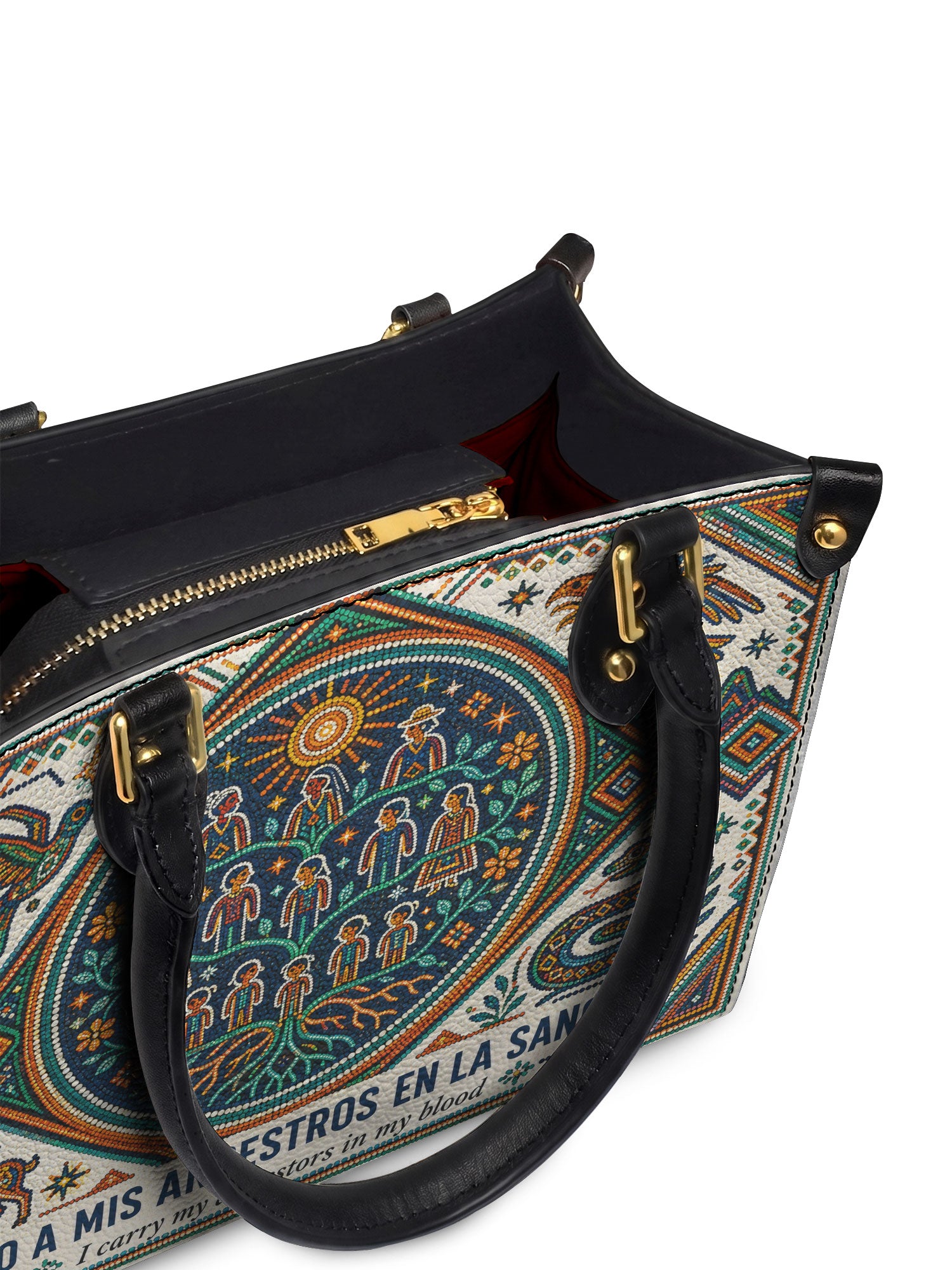 "Llevo a mis ancestros en la sangre" ver.4 Small Leather Handbag - detail | Paleta Bags