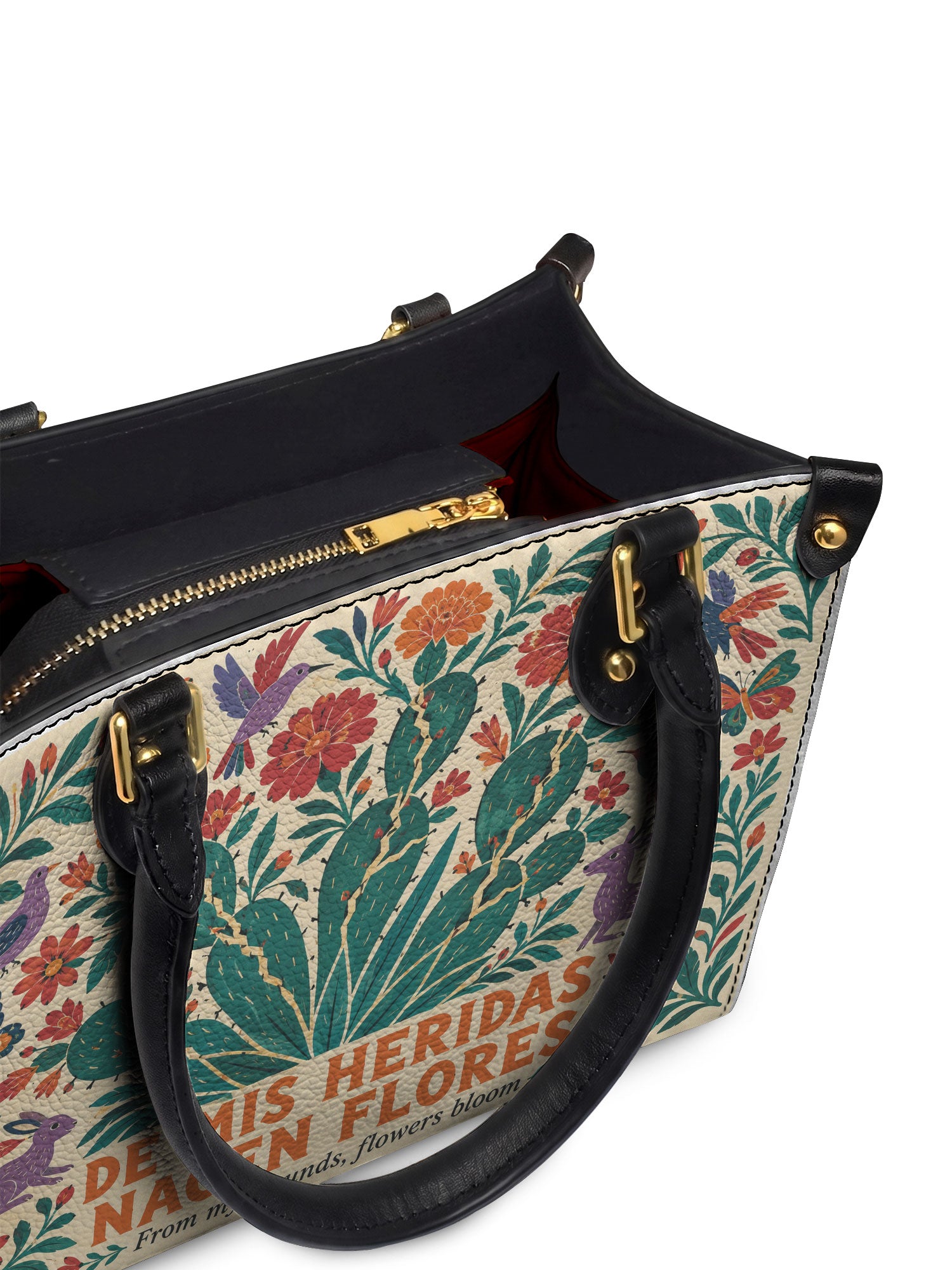 "De mis heridas nacen flores" ver.4 Small Leather Handbag - detail | Paleta Bags