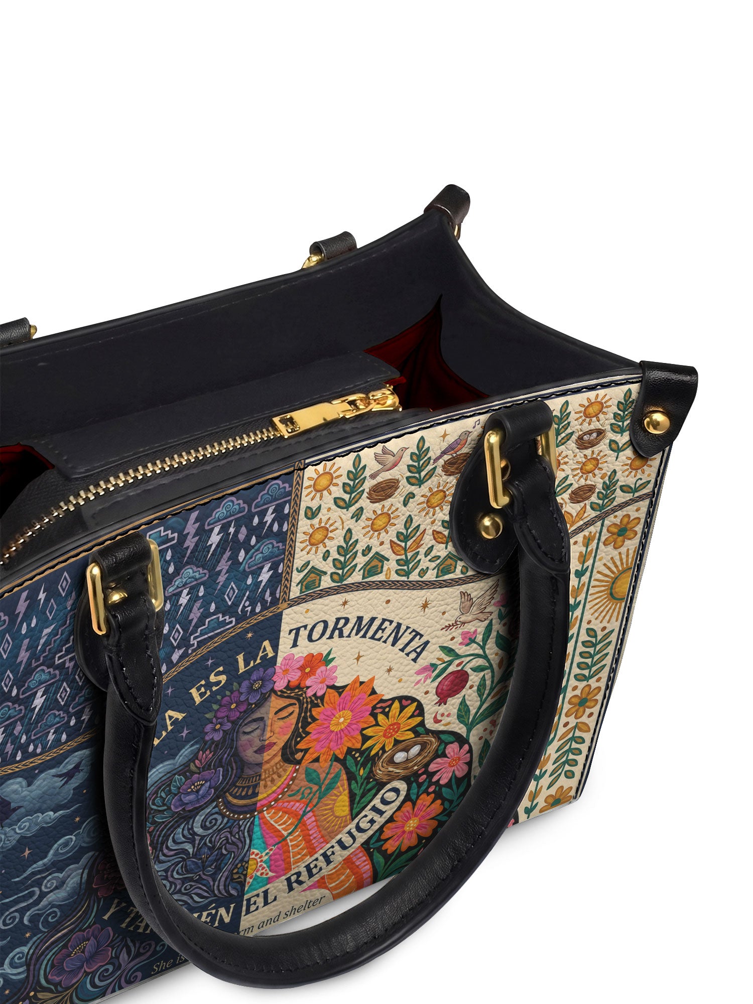 "Ella es la tormenta y también el refugio" ver.1 Small Leather Handbag - detail | Paleta Bags