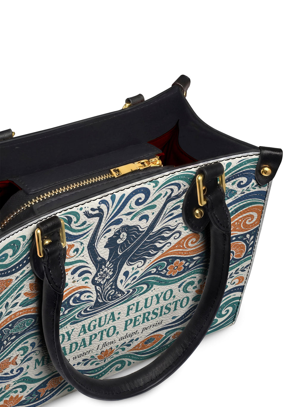 "Soy agua fluyo, me adapto, persisto" ver.1 Small Leather Handbag - detail | Paleta Bags