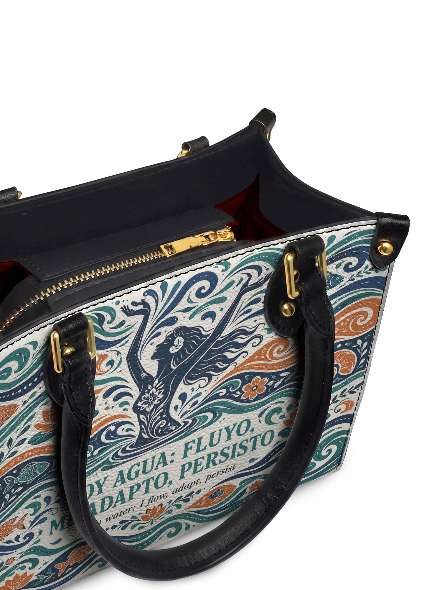 "Soy agua fluyo, me adapto, persisto" ver.1 Small Leather Handbag - detail | Paleta Bags