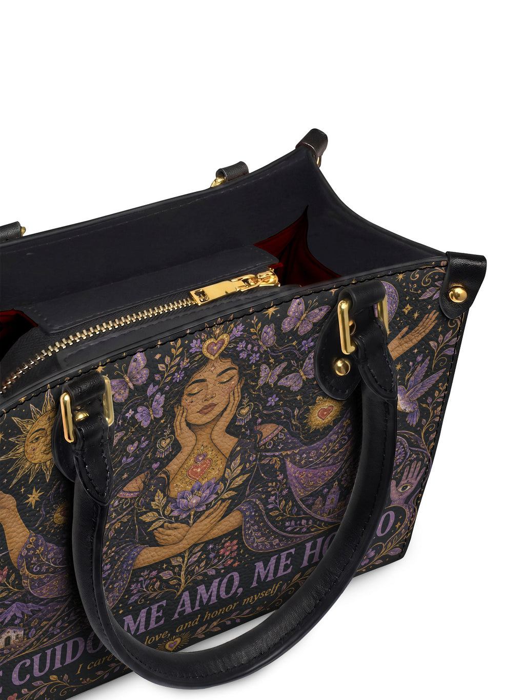 "Me cuido, me amo, me honro" ver.2 Small Leather Handbag - detail | Paleta Bags