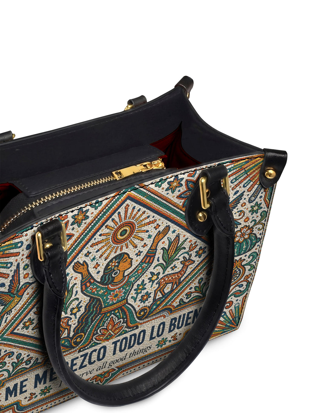 "Me merezco todo lo bueno" ver.5 Small Leather Handbag - detail | Paleta Bags