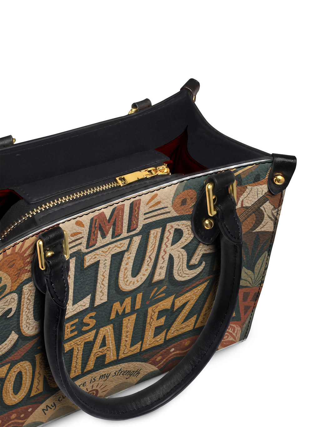 "Mi cultura es mi fortaleza" ver.1 Small Leather Handbag - detail | Paleta Bags