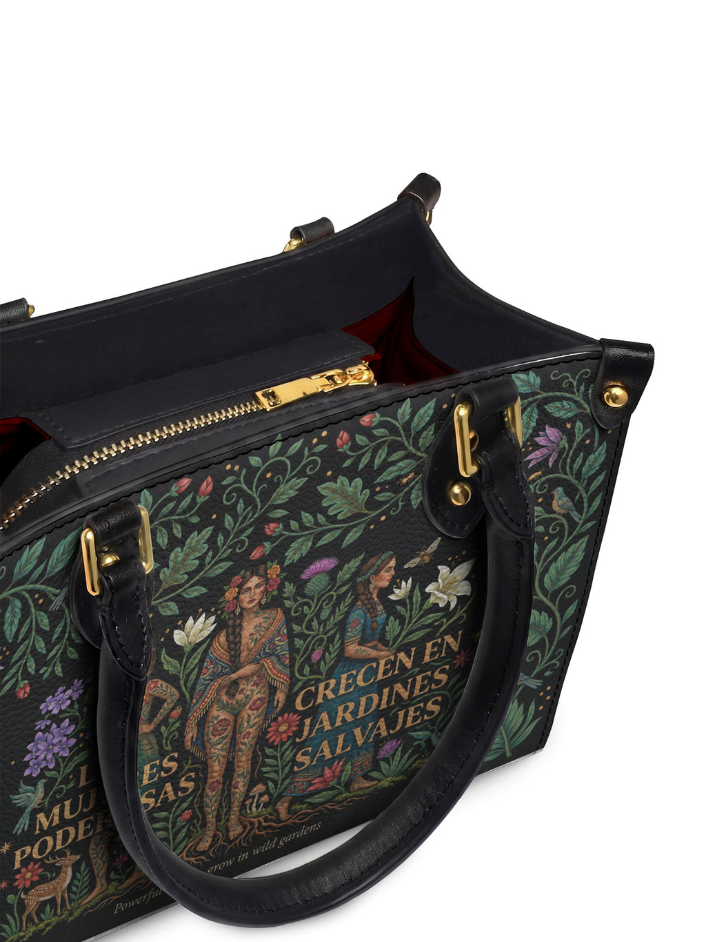 "Las mujeres poderosas crecen en jardines salvajes" ver.1 Small Leather Handbag - detail | Paleta Bags